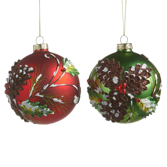 Snowy Pinecone Ball Ornament