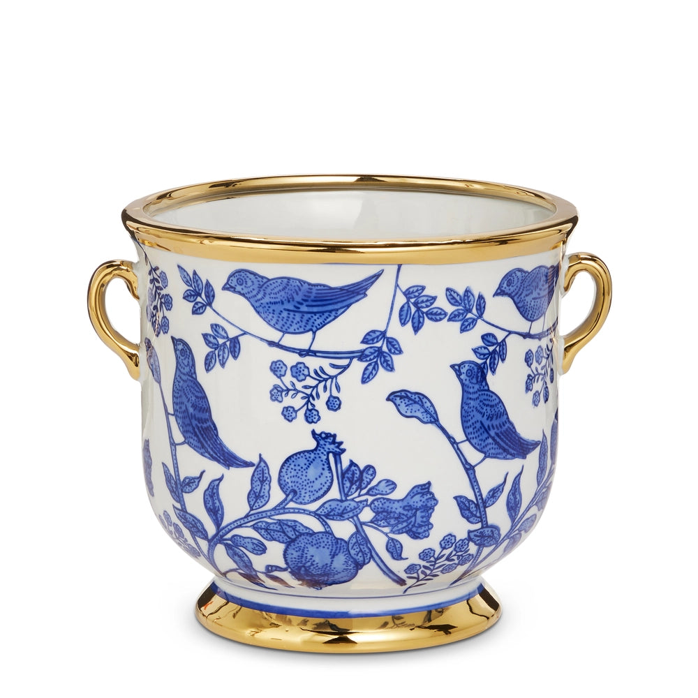 Blue Bird Cache Pot with Handles