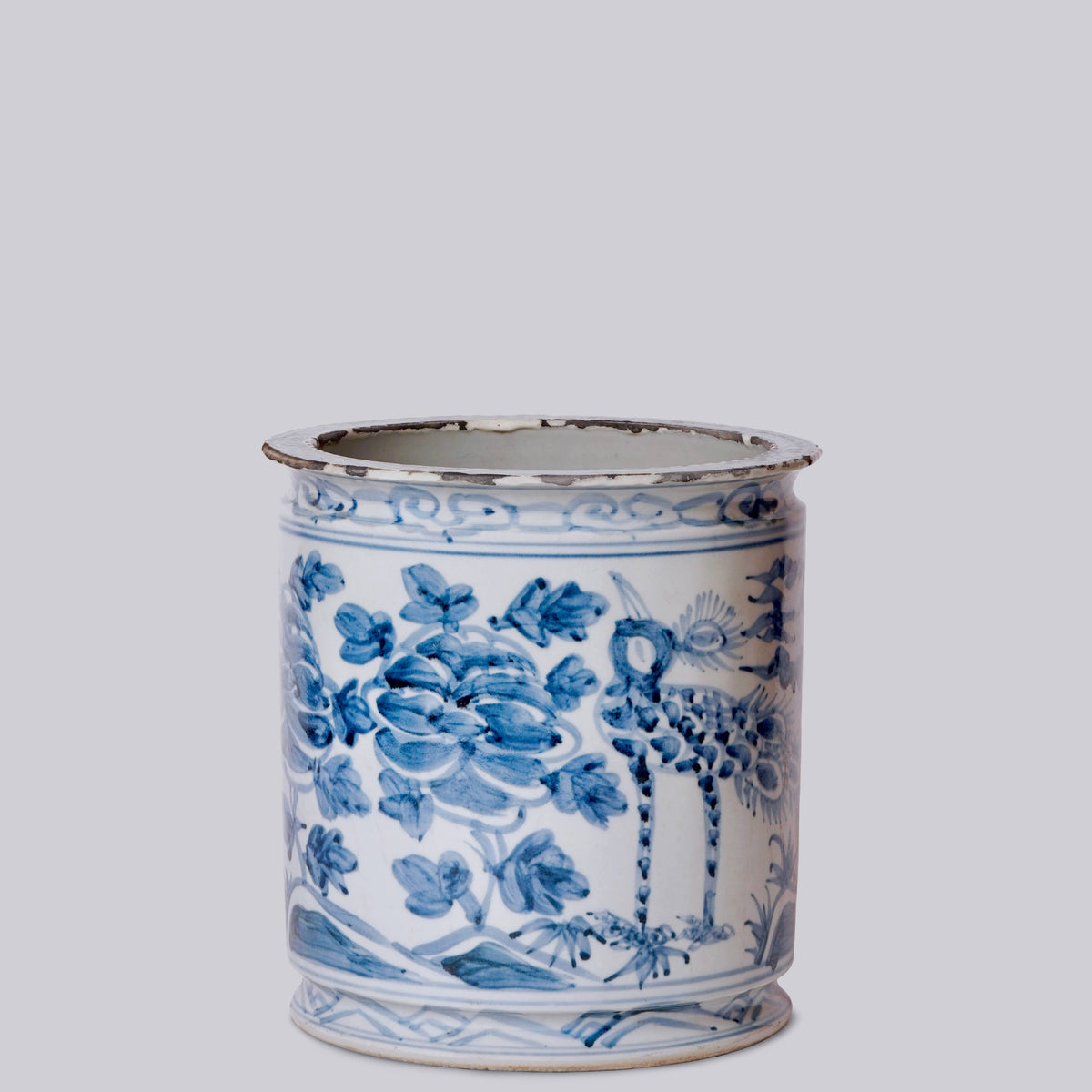 Rustic Peacock Blue and White Porcelain Orchid Pot
