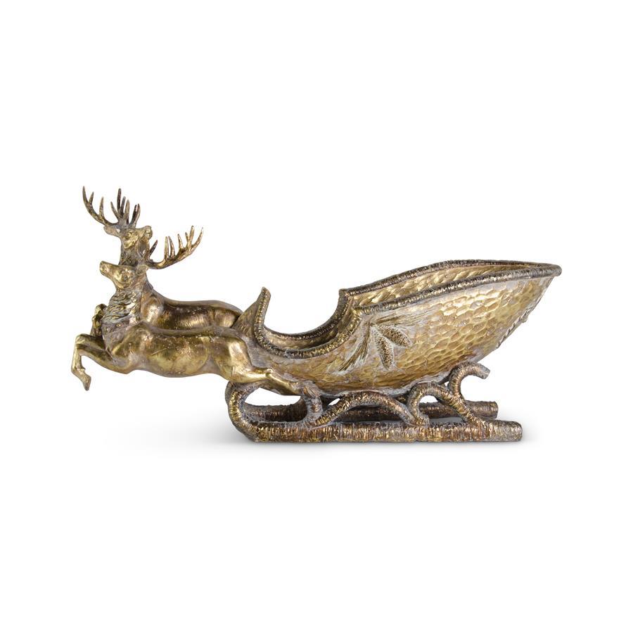 Two Resin Deer Pulling Sleigh