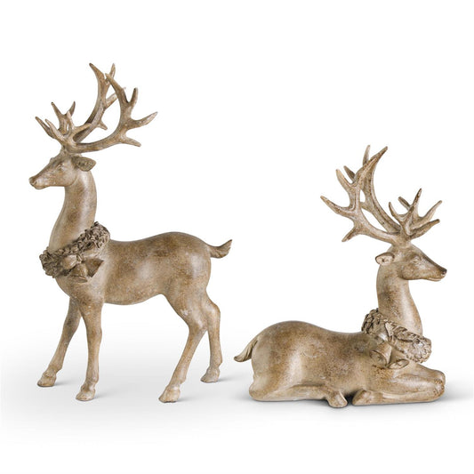 Set of 2 Resin Light Brown Deer with Antique Finish