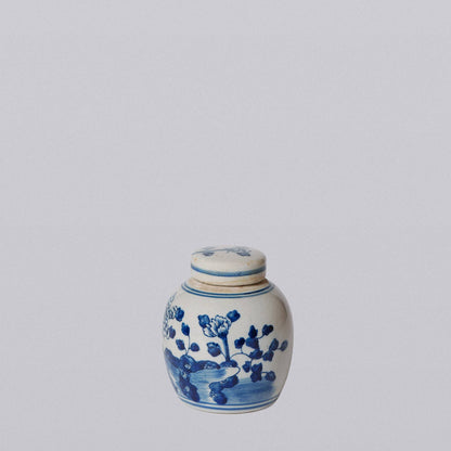 Blue & White Porcelain Mini Floral Jar