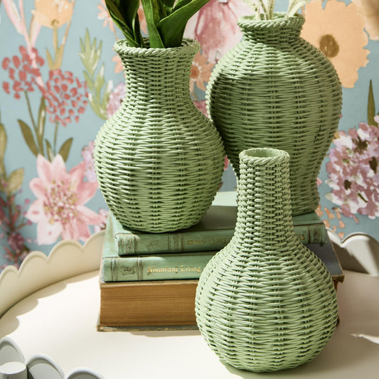 Green Basket Weave Vase
