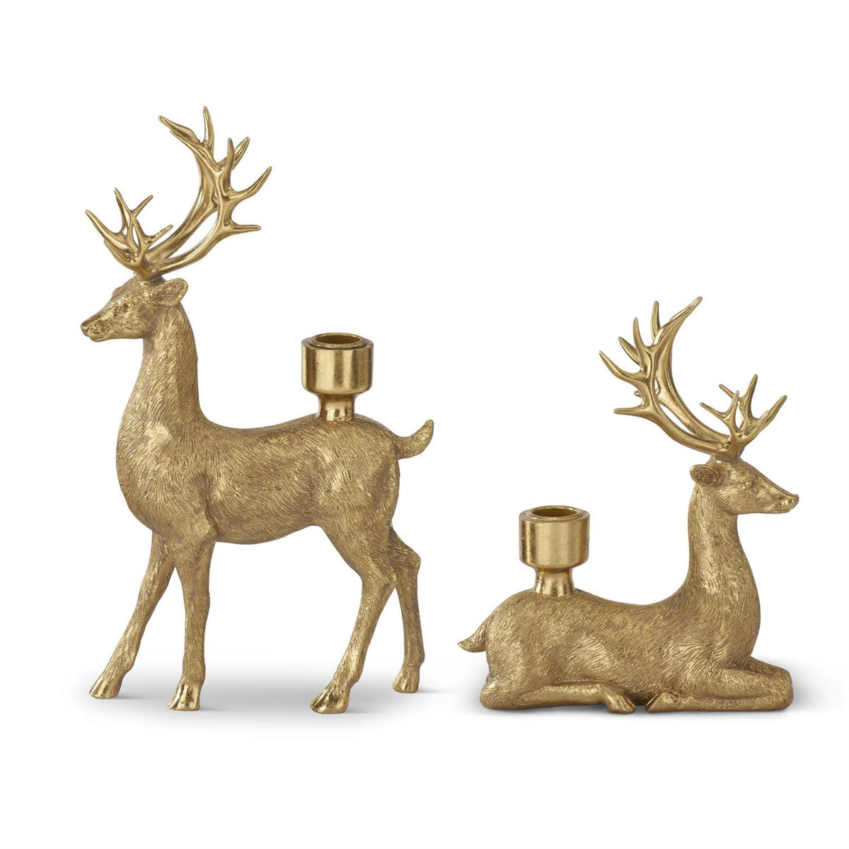 Set of 2 Gold Resin Deer Taper Candleholders