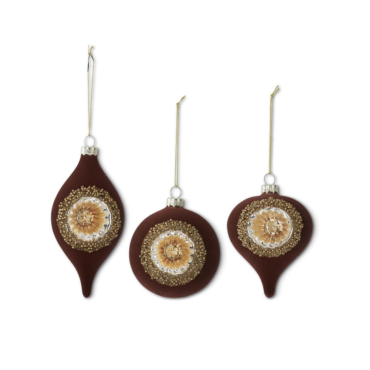 Assorted Brown Velvet Flocked Seed Beaded Ornament