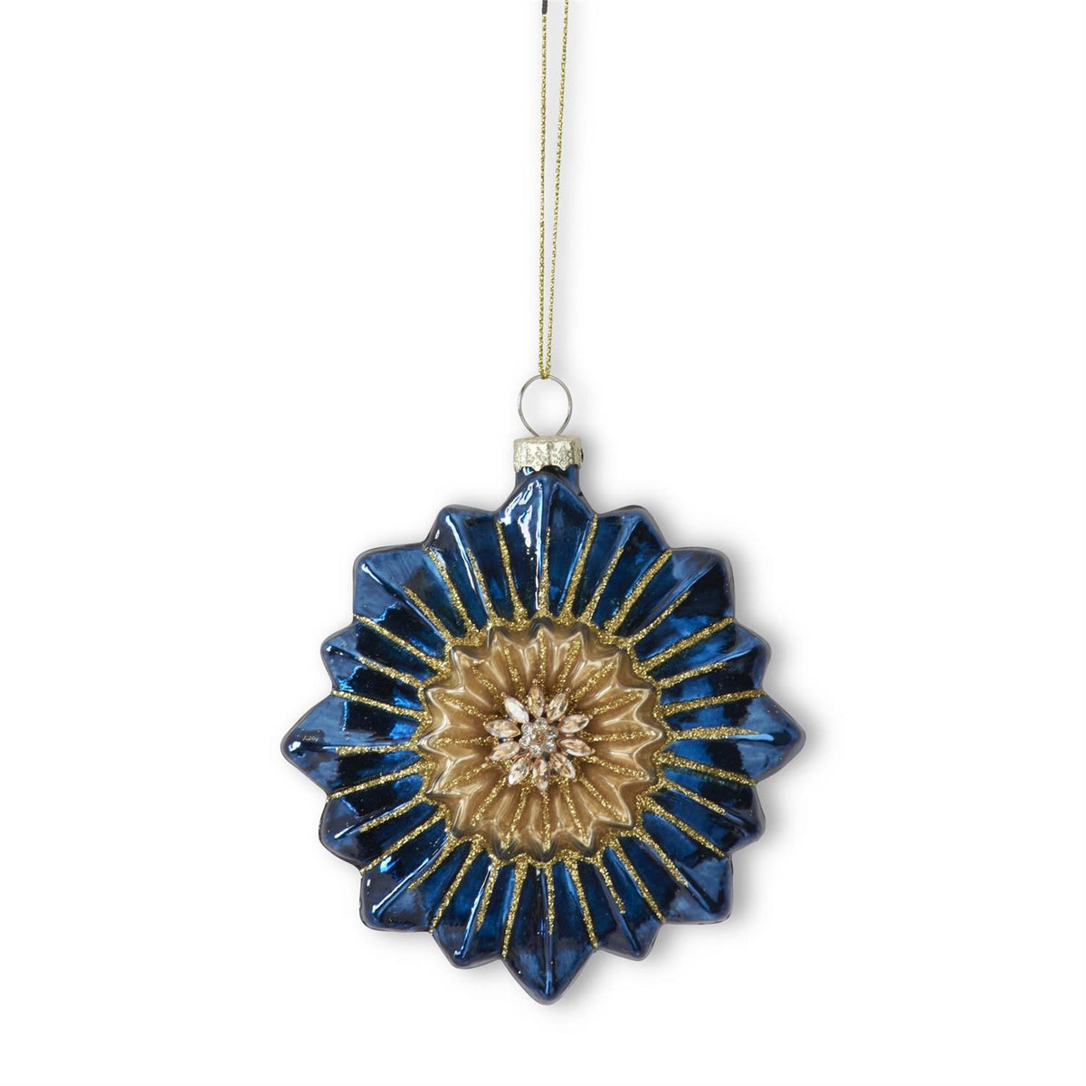 Blue & Gold Glittered Jeweled Vintage Ornament