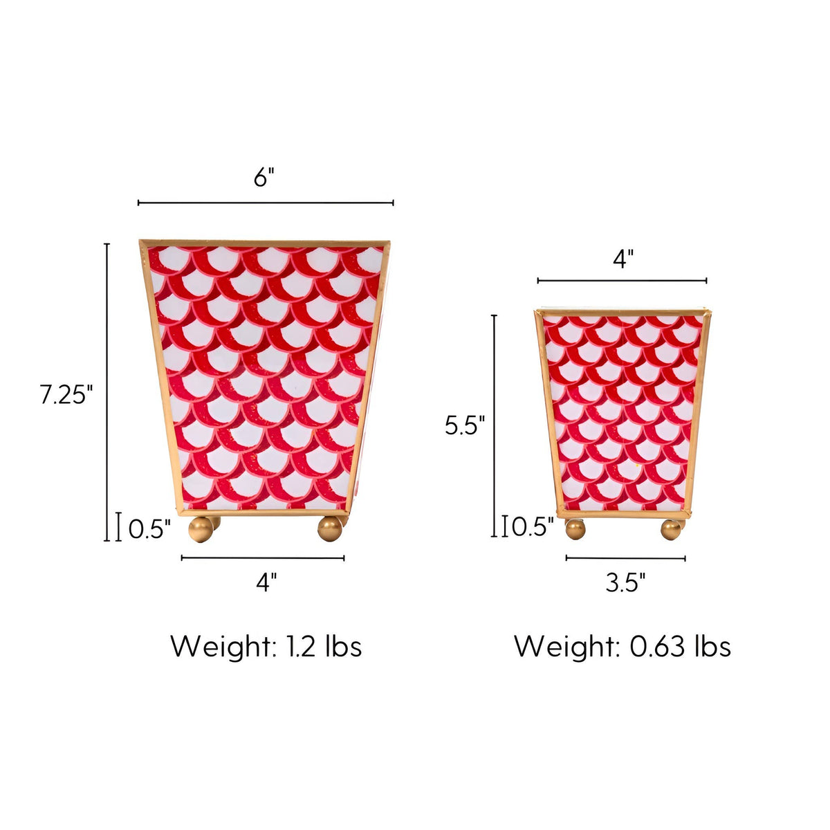 Scales Enameled Square Cachepot Planter - Red