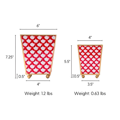 Scales Enameled Square Cachepot Planter - Red