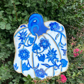 Blue Toile Pumpkin Door Hanger