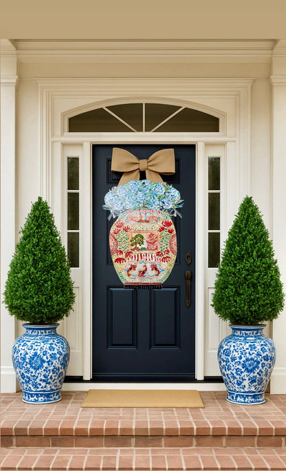Chinoiserie Vase with Hydrangeas Door Hanger