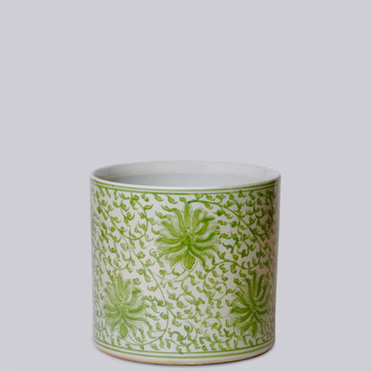 Scrolling Lotus Green and White Porcelain Cachepot