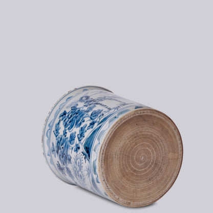 Rustic Peacock Blue and White Porcelain Orchid Pot