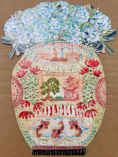 Chinoiserie Vase with Hydrangeas Door Hanger