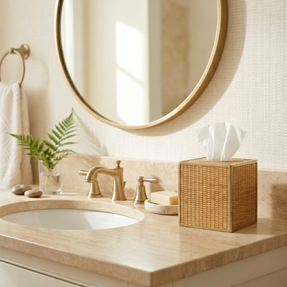 Rattan Enameled Tissue Box Cover