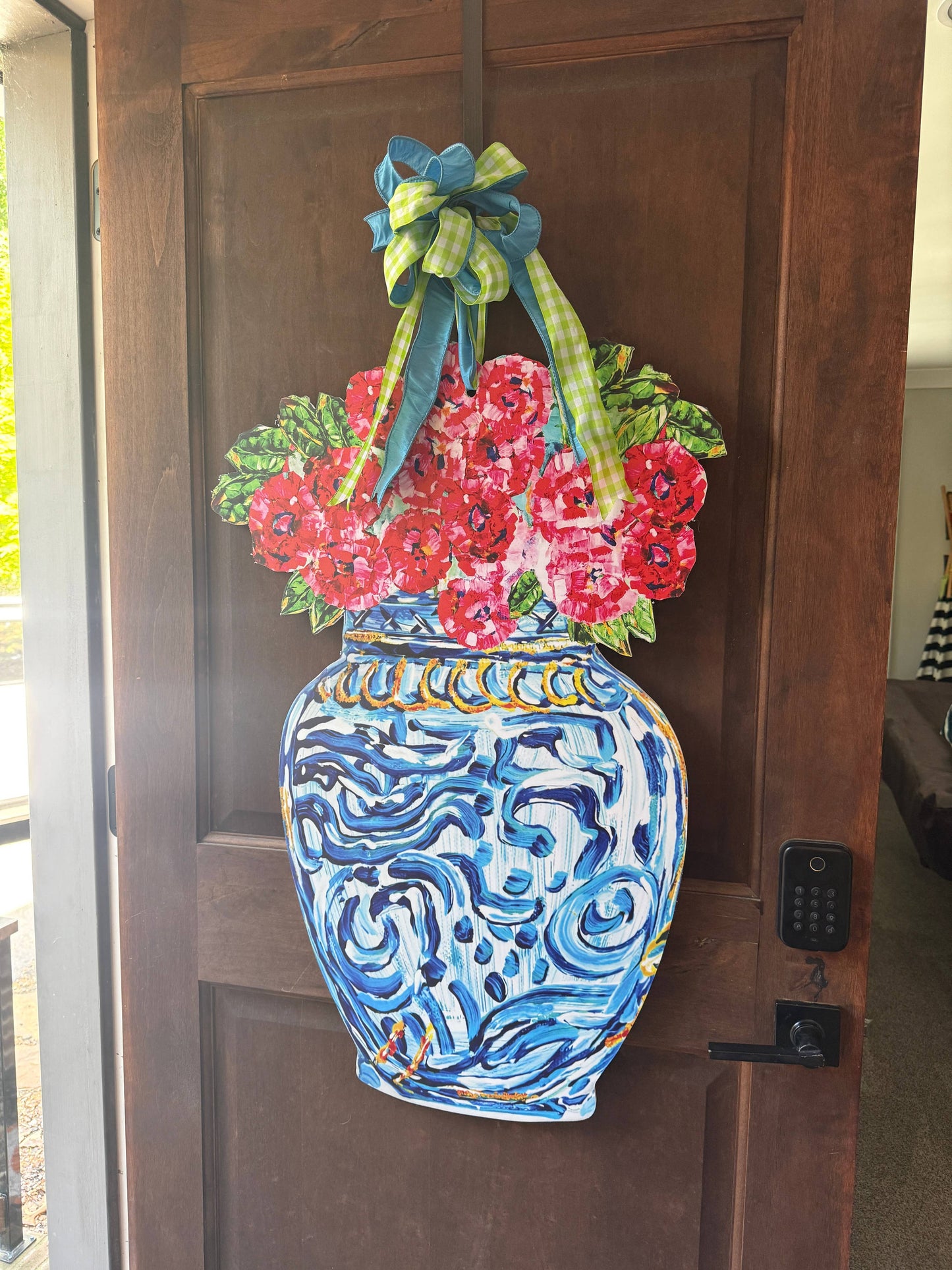 Chinoiserie Vase with Red Florals Door Hanger