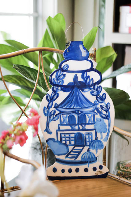 Pagoda Urn in Blue Door Hanger
