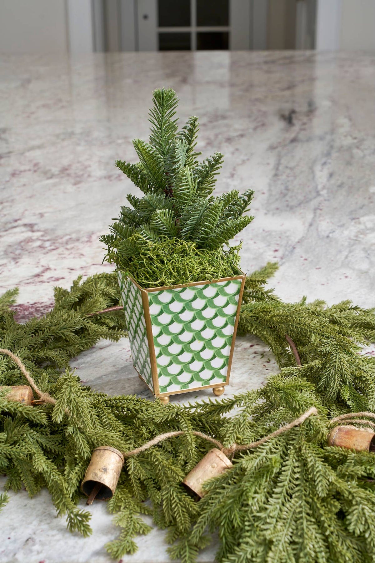 Scales Enameled Square Cachepot Planter - Green