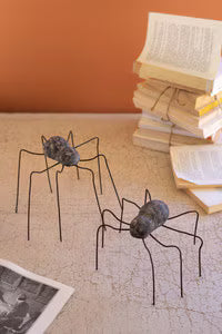 Set of 2 Clay and Wire Spiders