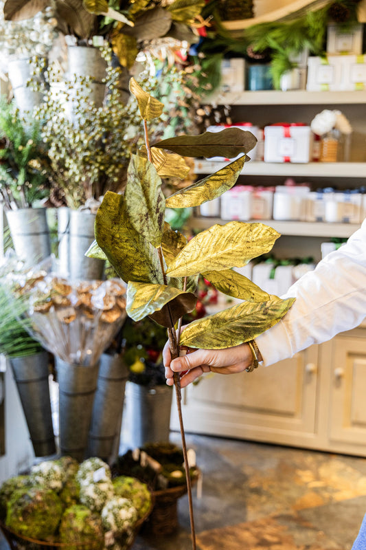Gilded Magnolia Leaf Spray