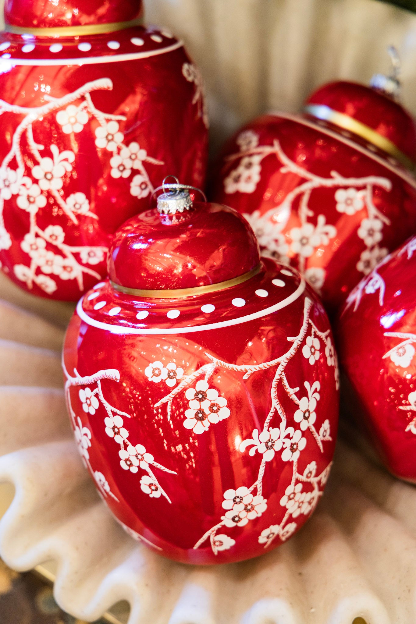 Red Floral Ginger Jar Ornament
