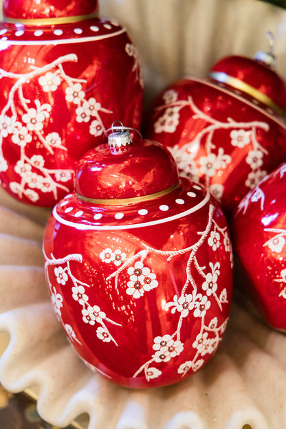 Red Floral Ginger Jar Ornament