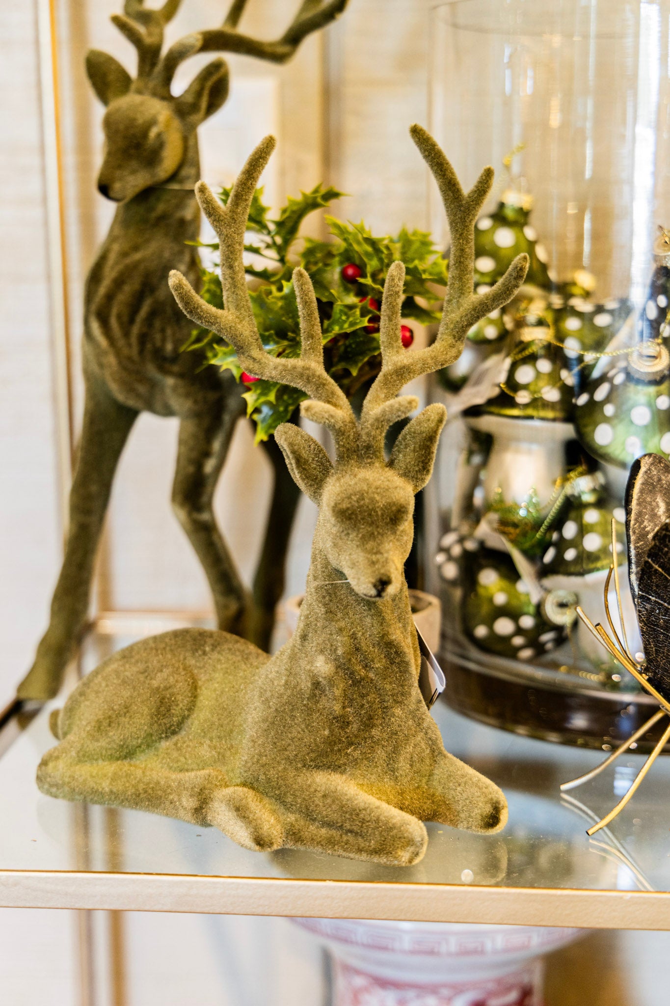 Green Flocked Deer S/2