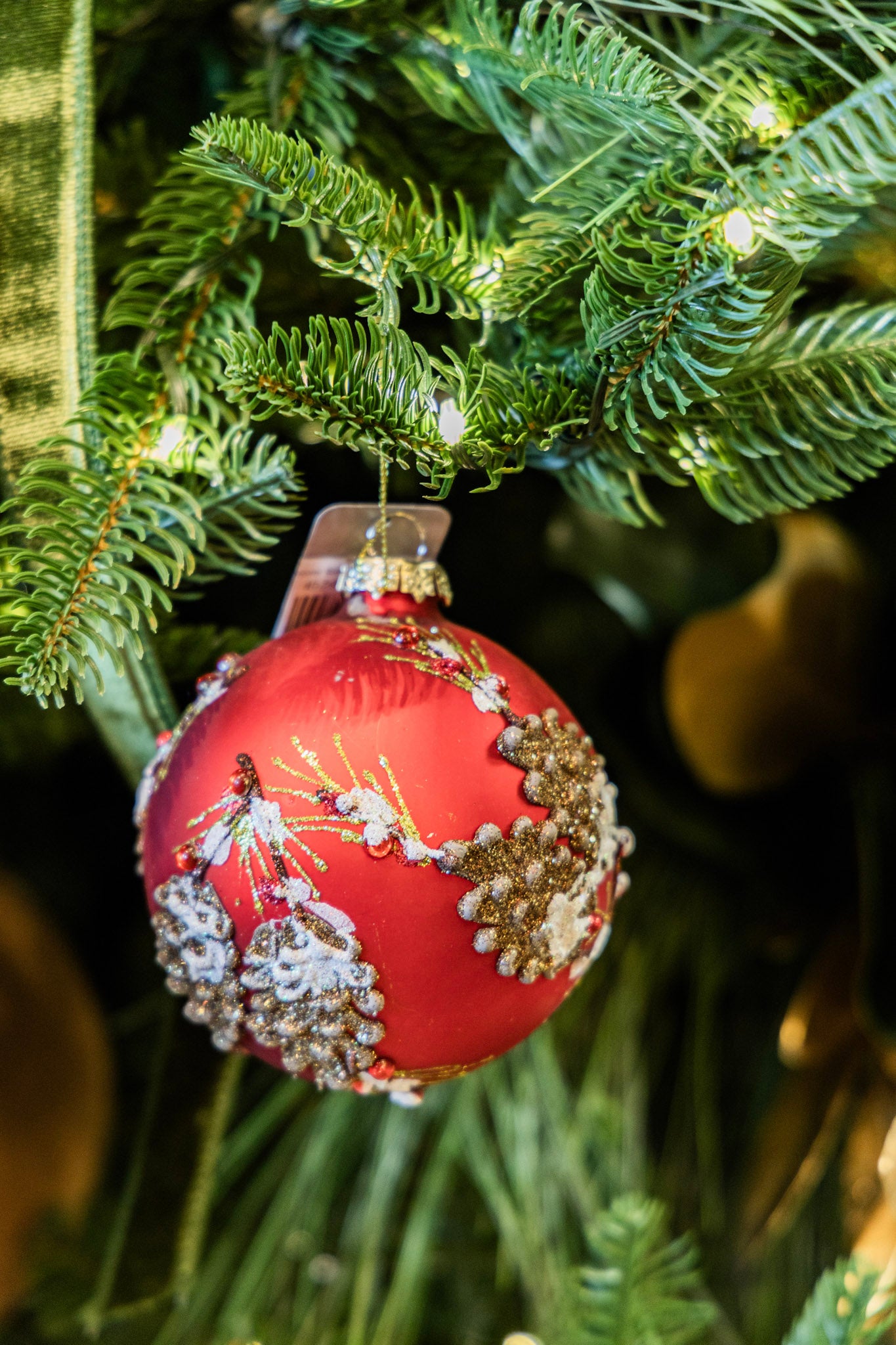 Pinecone Embellished Red Ornament