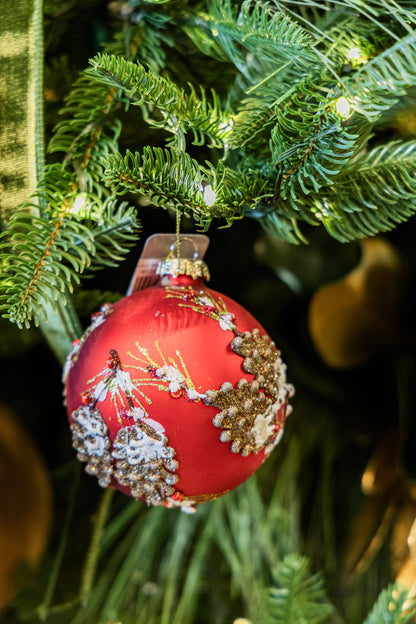 Pinecone Embellished Red Ornament