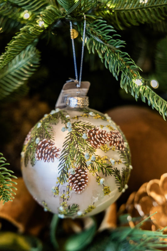 Evergreen and Pinecone Ball Ornament