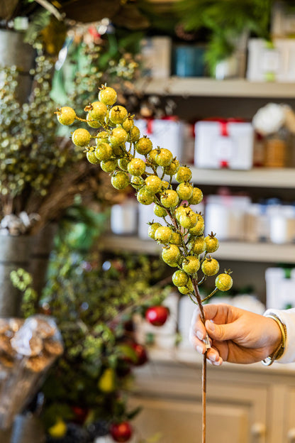 Green Crackle Glitter Rosehip Stem