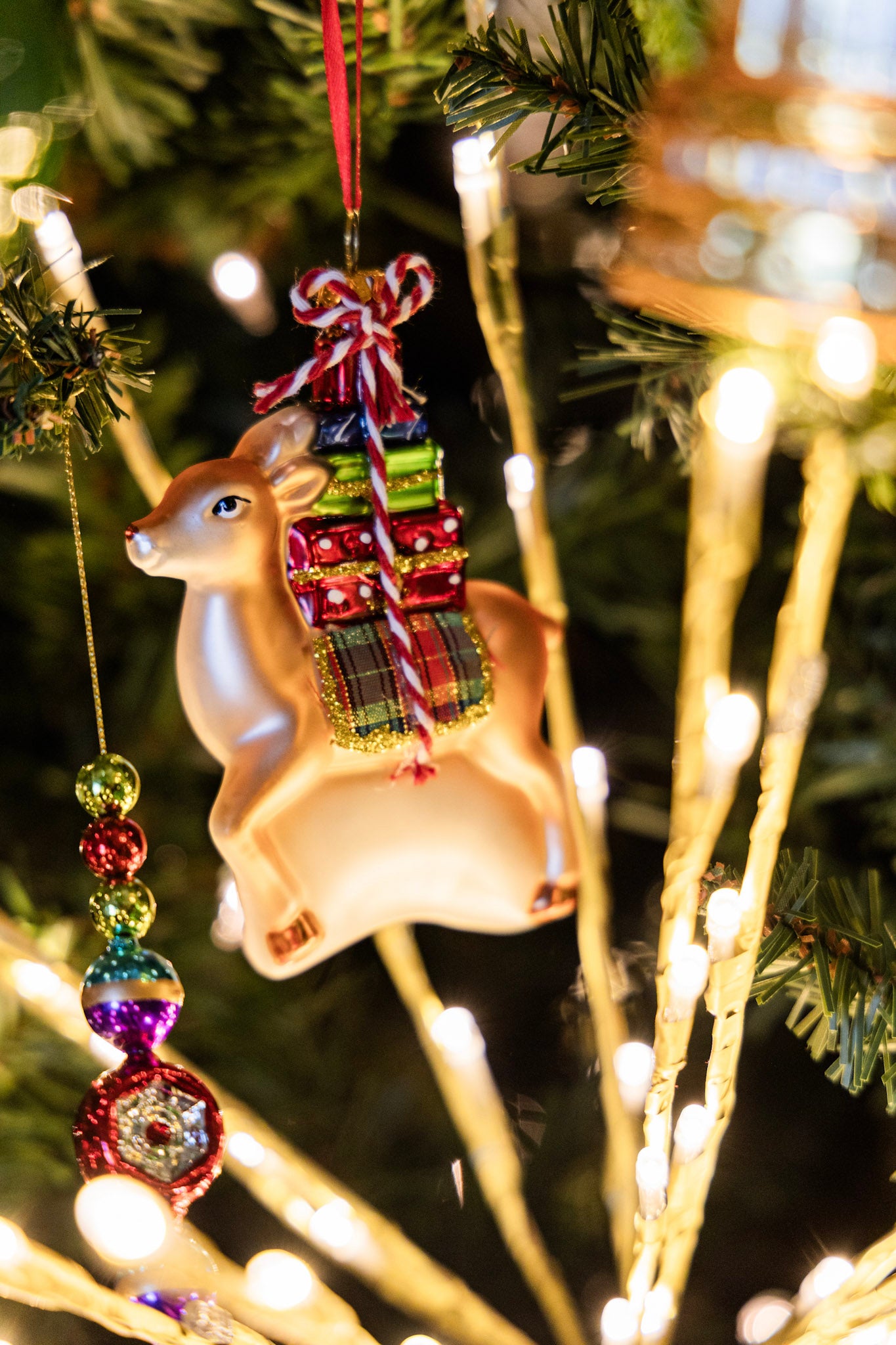 Retro Festive Reindeer Glass Ornament