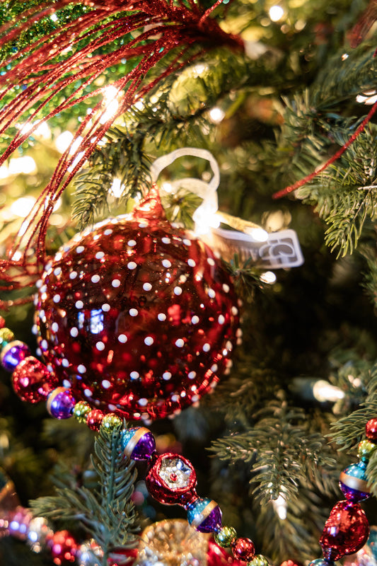 Red & White Glass Dot Ball Ornament