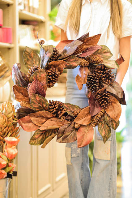 Brown Magnolia and Pinecone Wreath