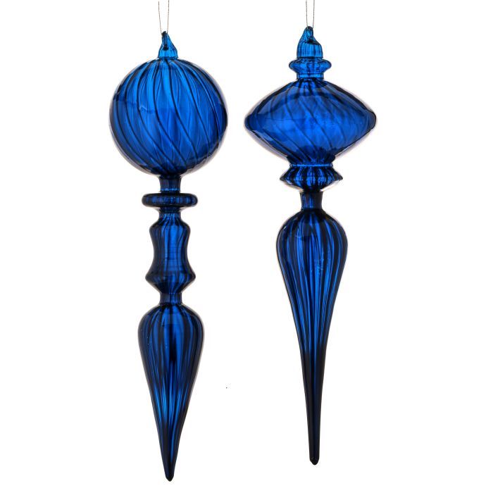 Glass Opaque Finial Ornament- Blue