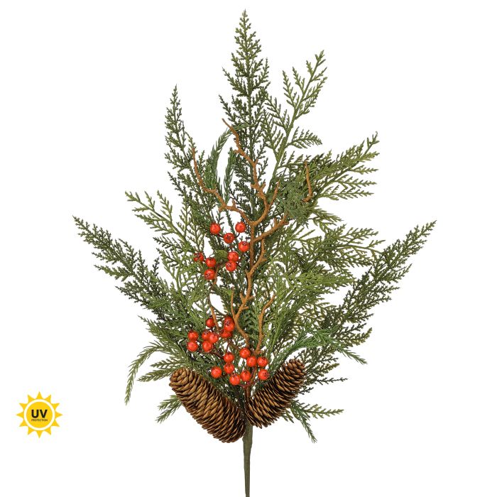 Mini Evergreen Spray with Pinecones and Berries