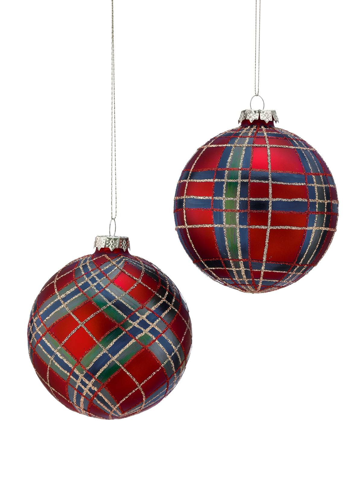 Glass Plaid Glitter Ornament