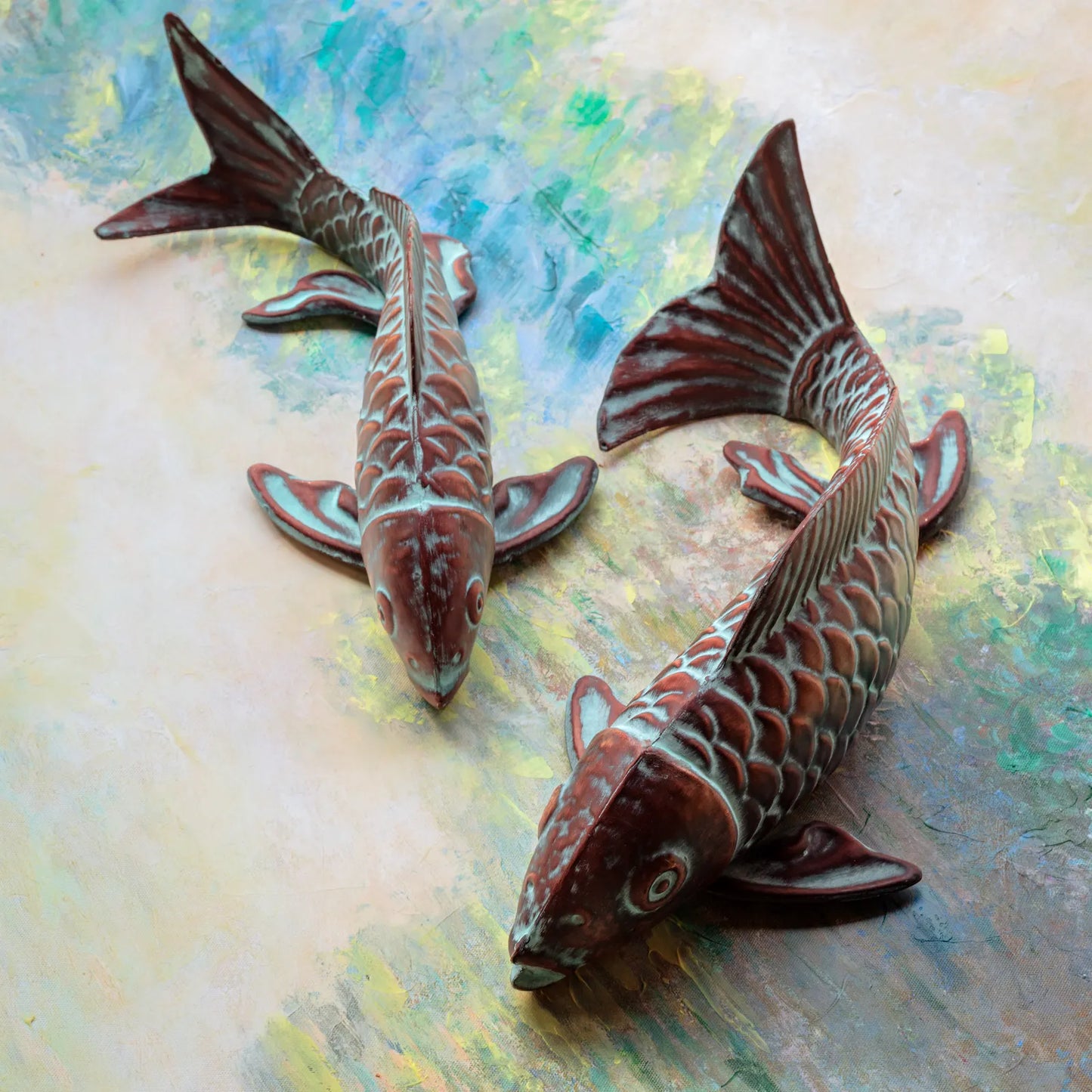 Swimming Koi Fish with Verdigris Finish S/2