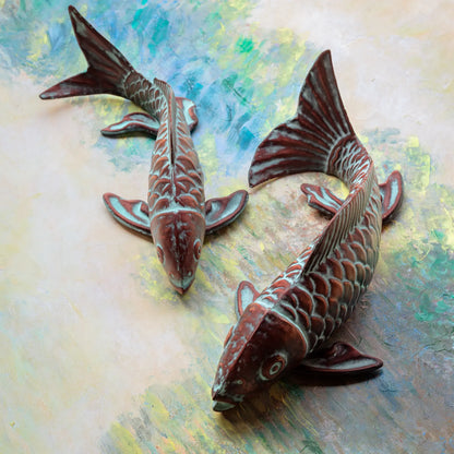 Swimming Koi Fish with Verdigris Finish S/2