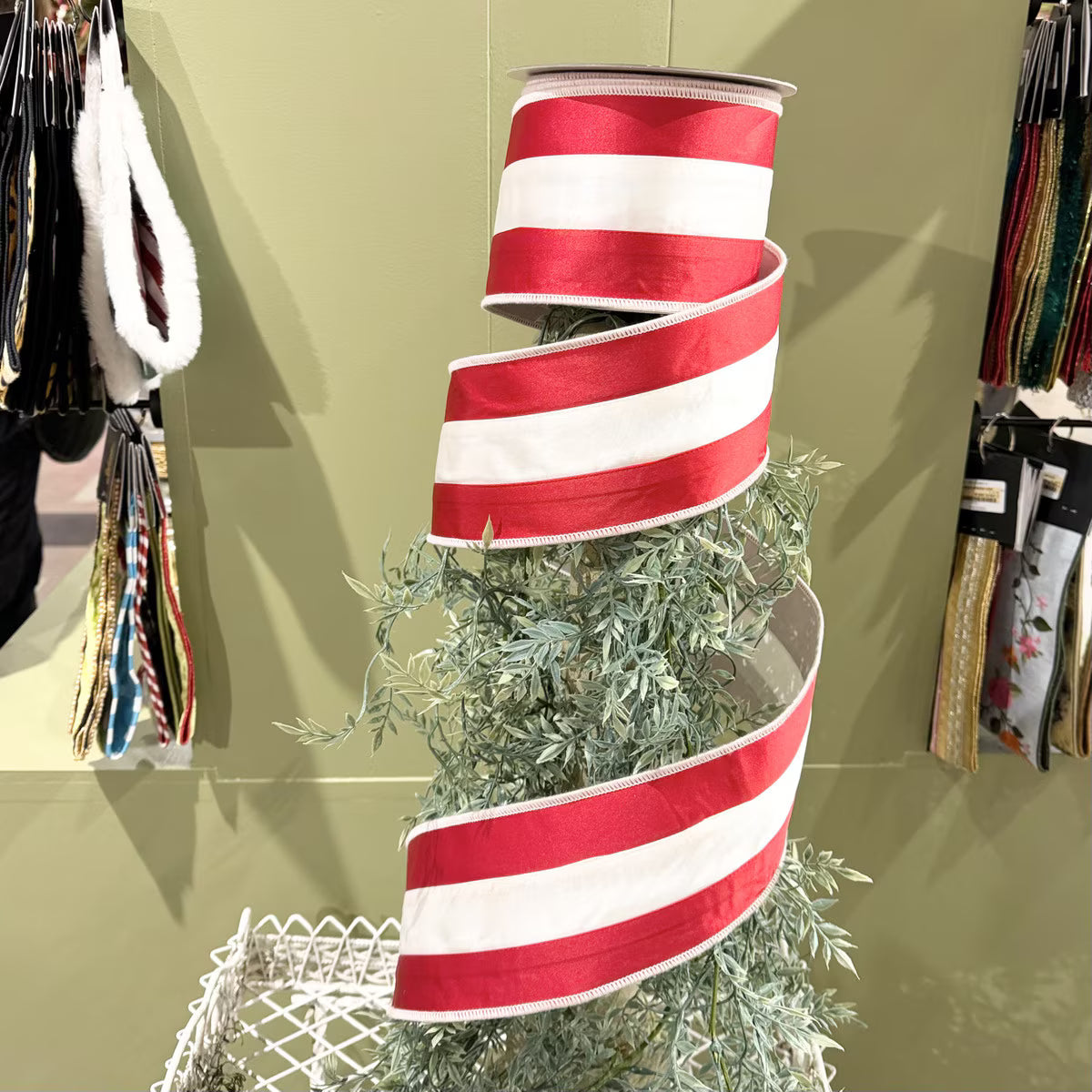 Satin Stripe Red/White Ribbon 4x10