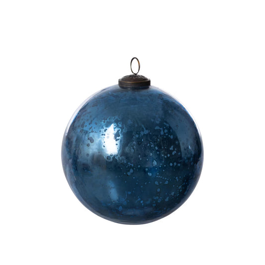 Antique Shiny Blue Glass Ball Ornament, Extra Large