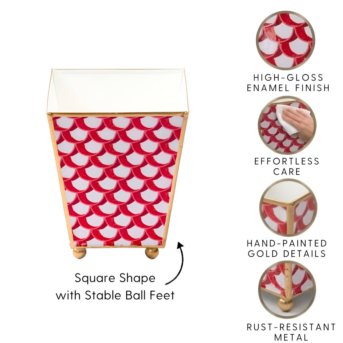 Scales Enameled Square Cachepot Planter - Red