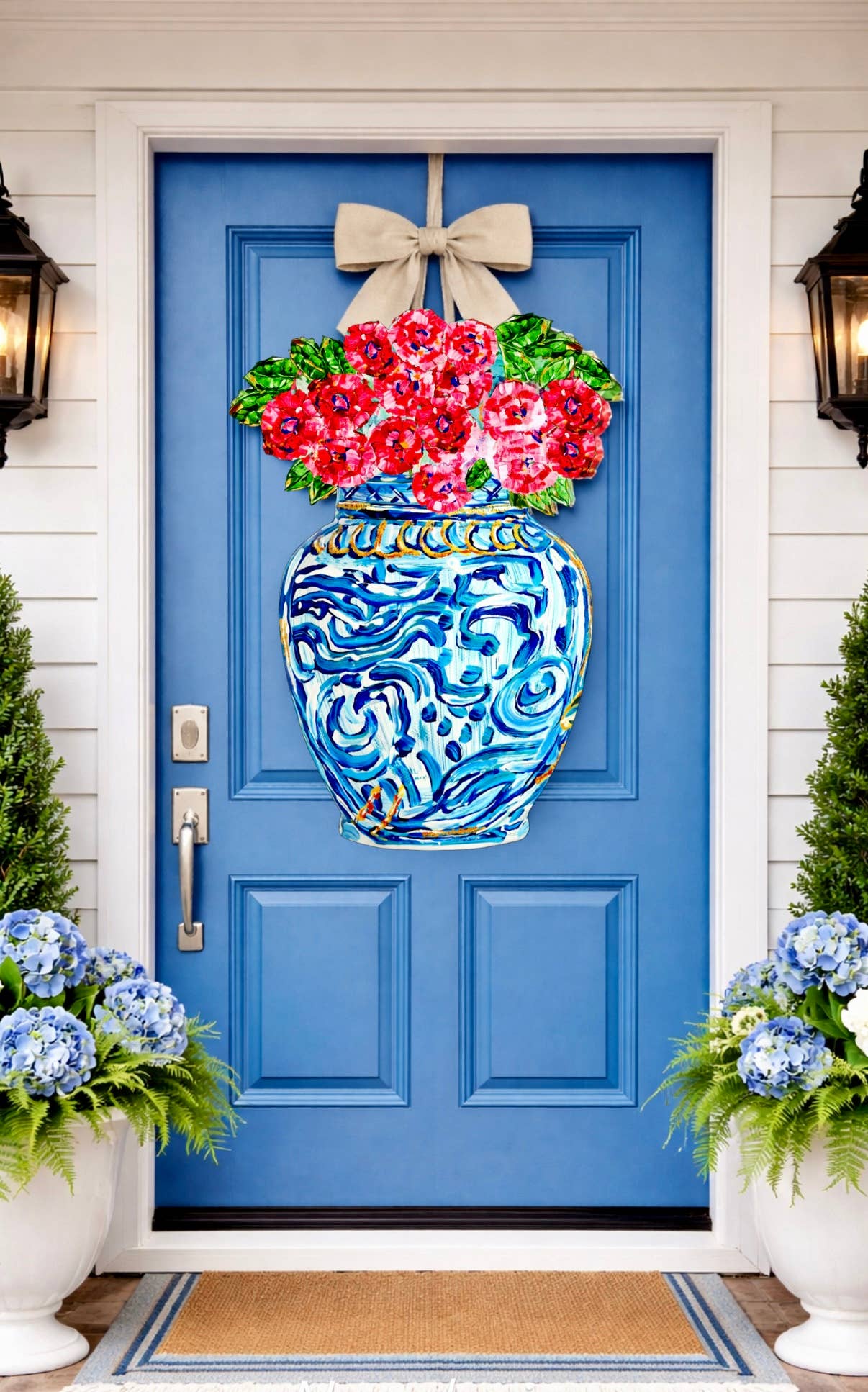 Chinoiserie Vase with Red Florals Door Hanger