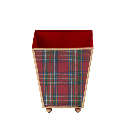 Tartan Plaid Enameled Square Cachepot Planter