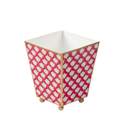 Scales Enameled Square Cachepot Planter - Red