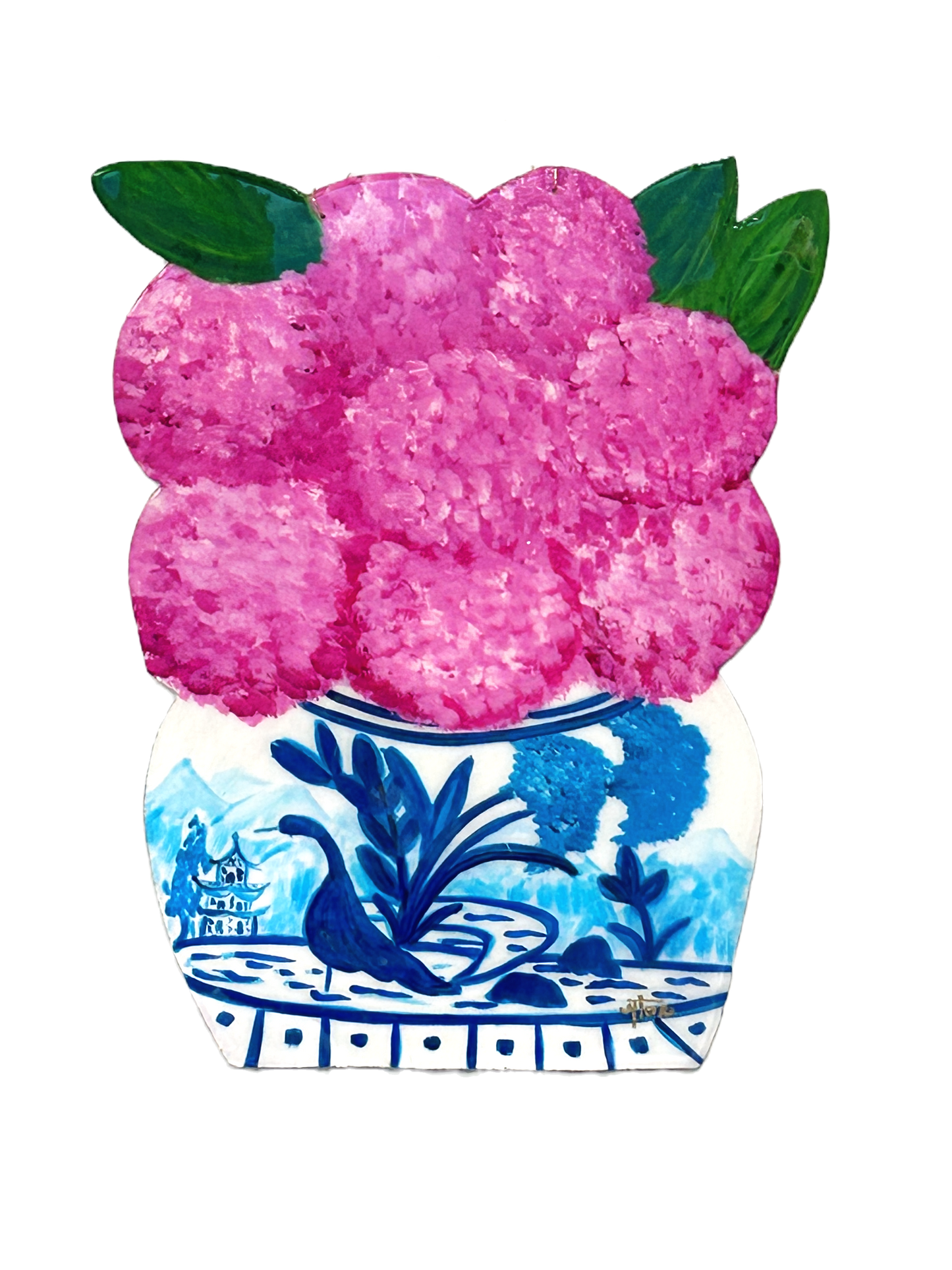 Pink Hydrangeas Ginger Jar Door Hanger