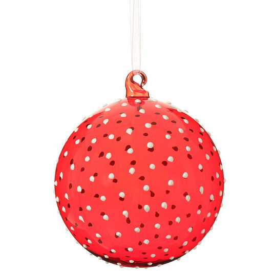 Red & White Glass Dot Ball Ornament