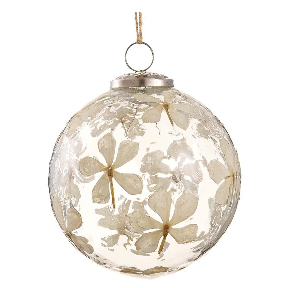 Cream Hand Blown Glass Ball Ornament