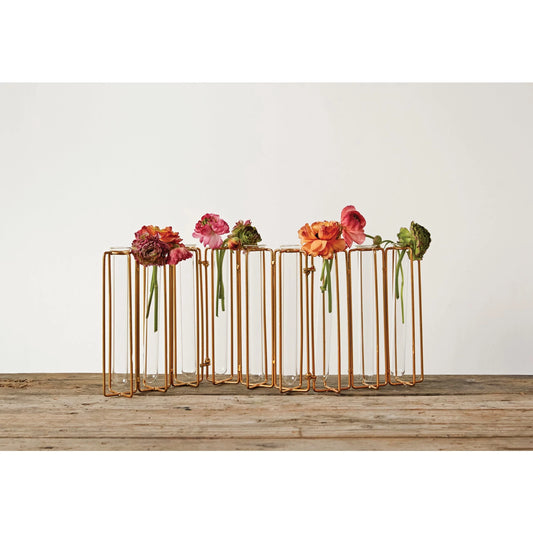 Metal and Glass Jointed Vase with 9 Test Tubes