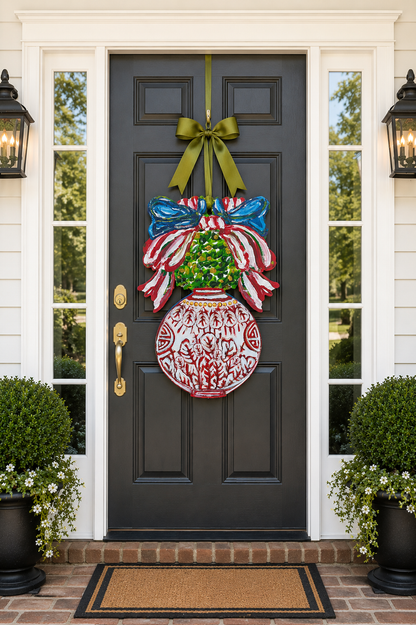 Topiary in Red Ginger Jar Door Hanger