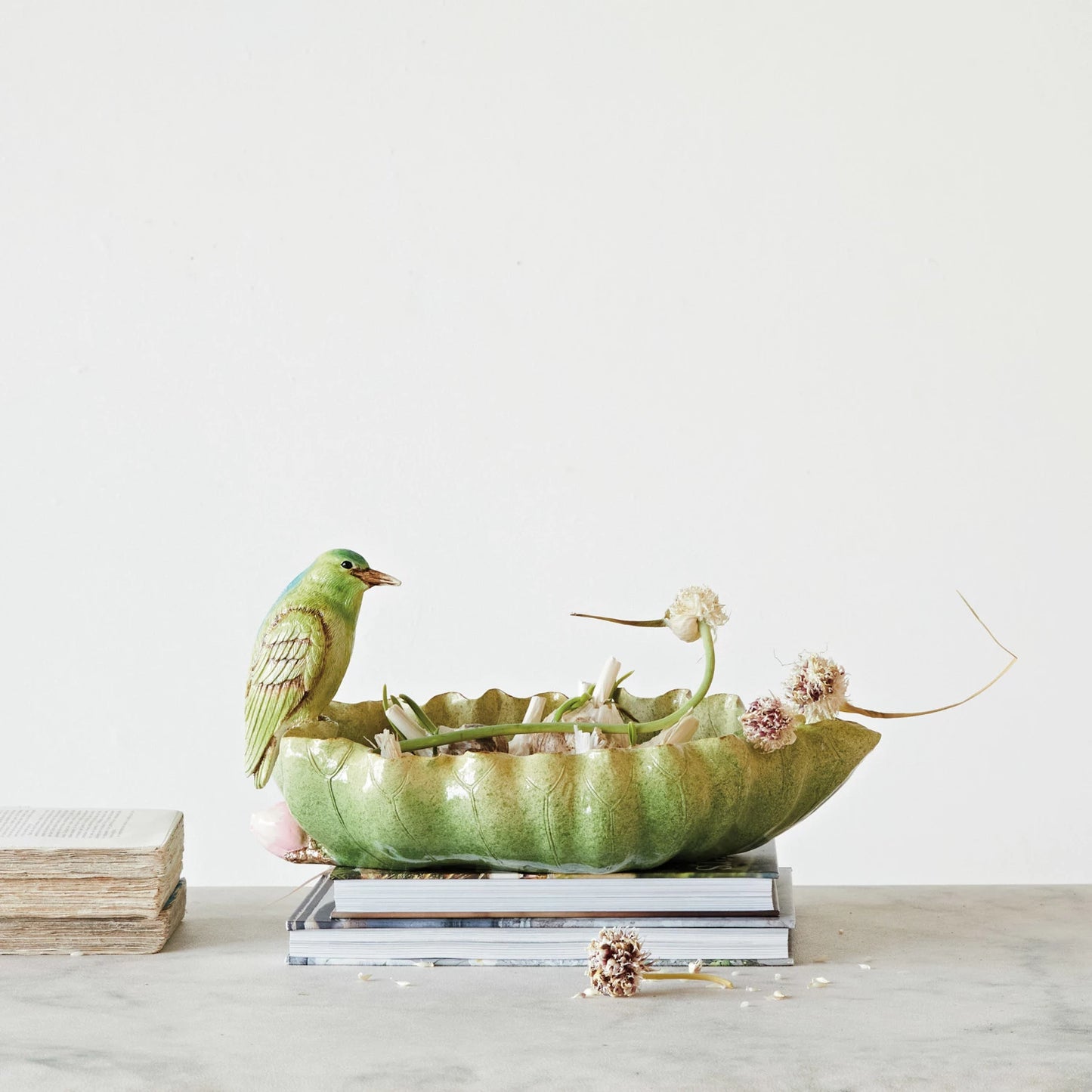 Leaf Shaped Bowl with Bird